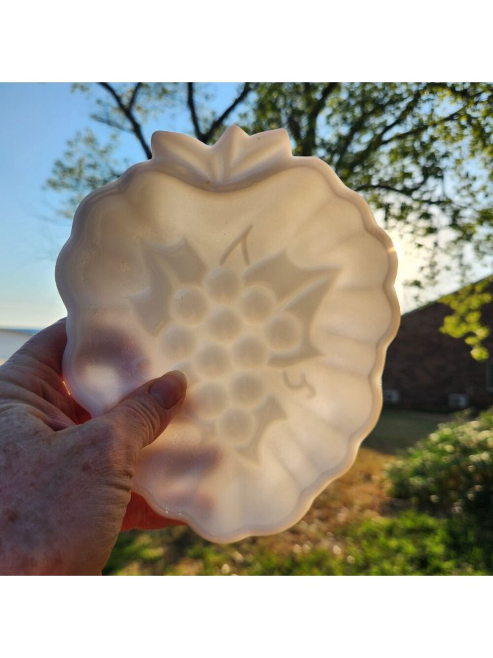 Hazel Atlas White Glass Grape Pattern for Candy/Trinket Dish